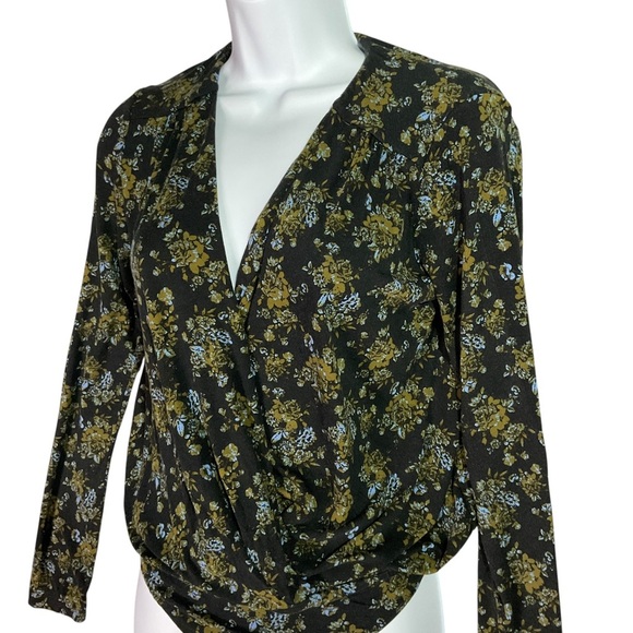 Intimately Free People Bodysuit Sz M Thong Deep V Crossover Floral Black - Picture 6 of 10